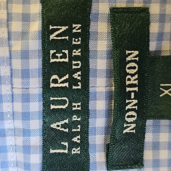 LAUREN RALPH LAUREN, women's blue checked blouse. Size XL. - Picture 6 of 8